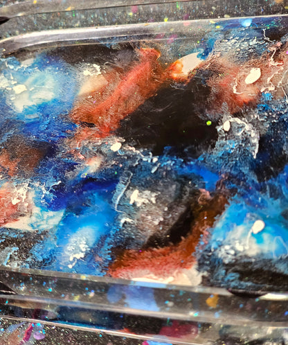 Blue Red Black Alcohol Ink Tray Rolling Tray With Purple Hues On Clear Resin