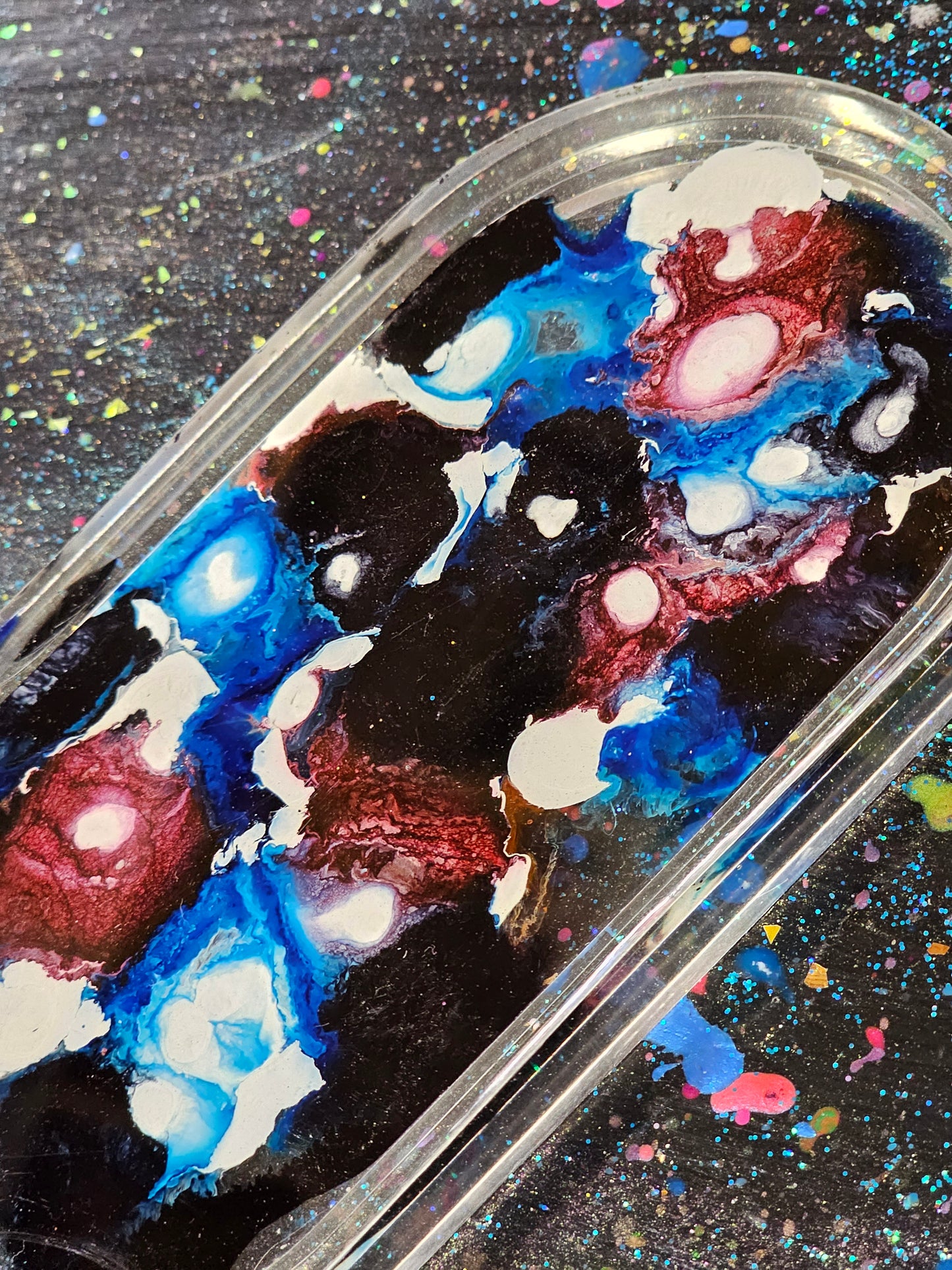 Blue Red Black Alcohol Ink Tray Rolling Tray With Purple Hues On Clear Resin