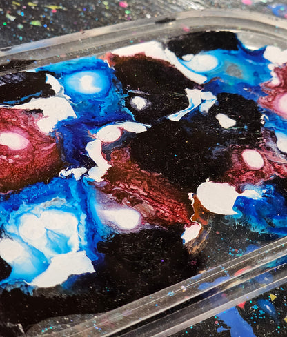 Blue Red Black Alcohol Ink Tray Rolling Tray With Purple Hues On Clear Resin