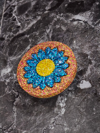 Glitter Phone Pop With Blue Flower & Gold Center