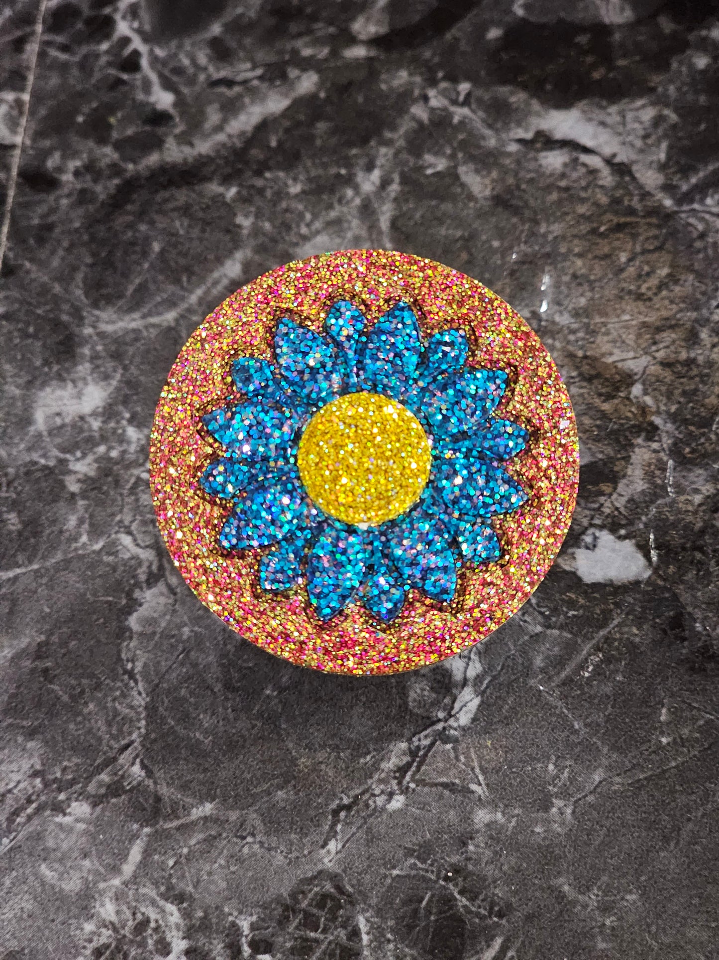 Glitter Phone Pop With Blue Flower & Gold Center