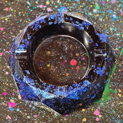 Black Epoxy Ashtray With Blue Foil Metal Flake